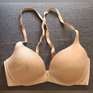Victoria's Secret Tan Push Up Front Closure Racerback Seamless Tan Bra S 36D EUC